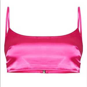 Pink satin like scoop neck crop top